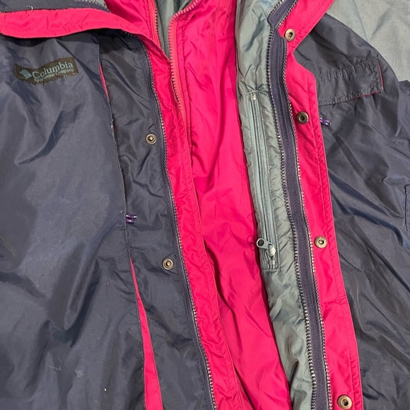 Columbia Mens L Powder Keg 3 in 1 Navy Blue Green Purple Lined Jacket Coat - Picture 10 of 16